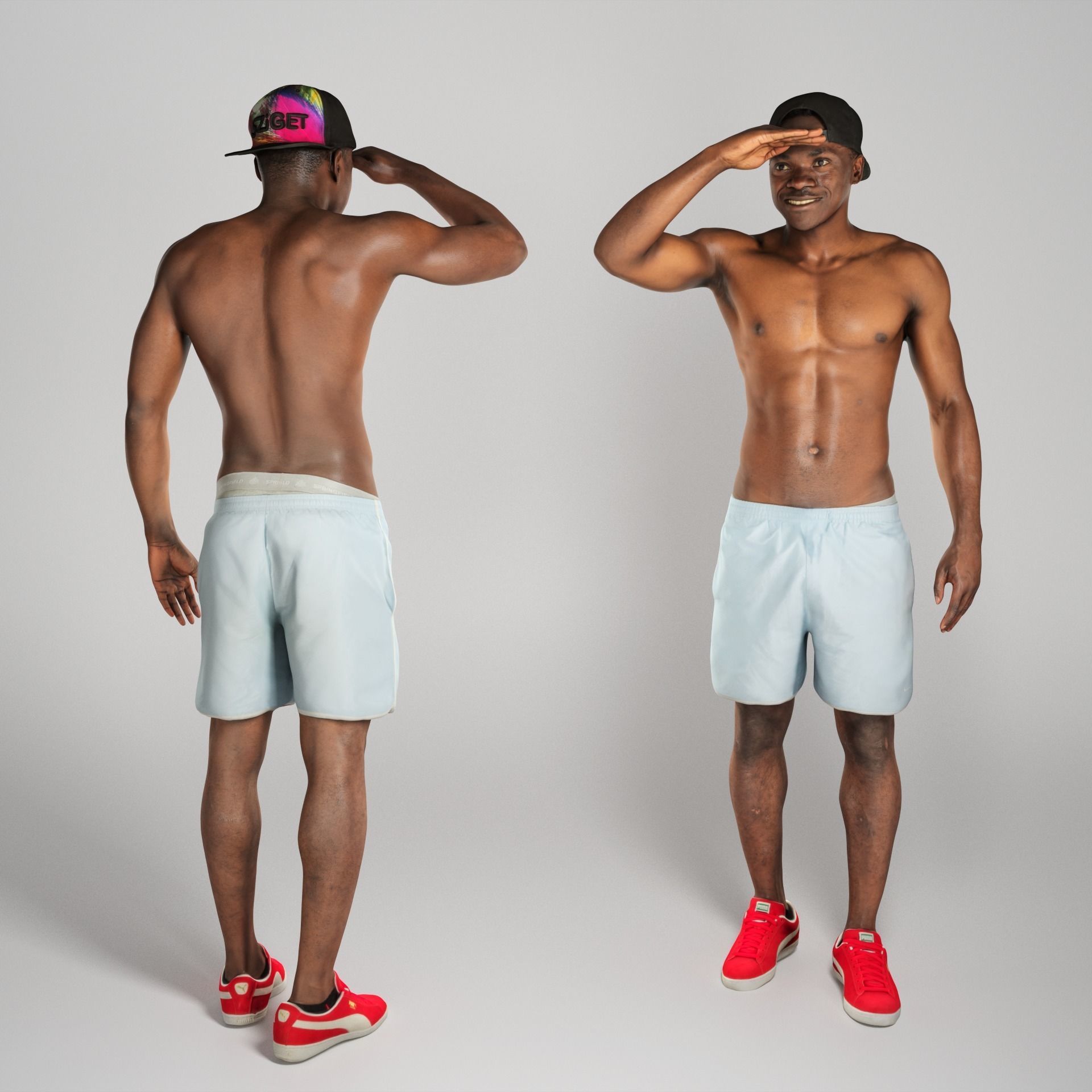 Shirtless muscular young african man standing and smiling 221 Low-poly 3D model_1
