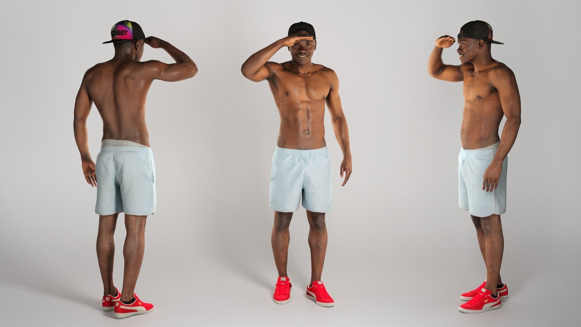 Shirtless muscular young african man standing and smiling 221 Low-poly 3D model_2