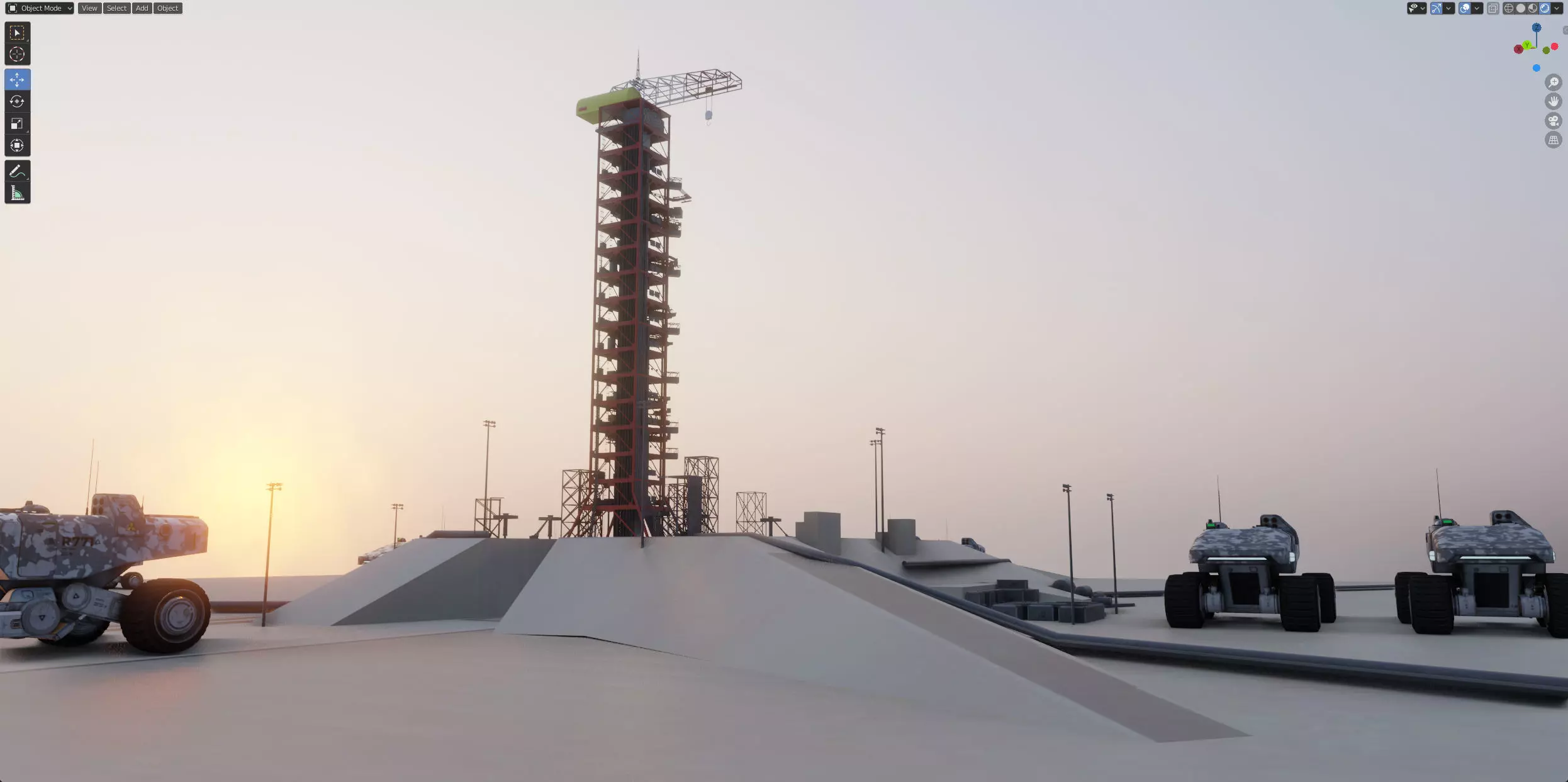 NASA Apollo Launch Scene With Military Vehicle Low-poly 3D model