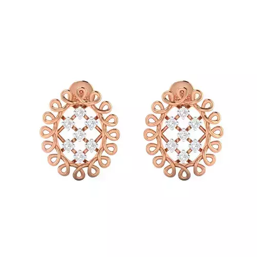 Earrings-1243ER pair of rose gold earrings with diamonds 3D print model