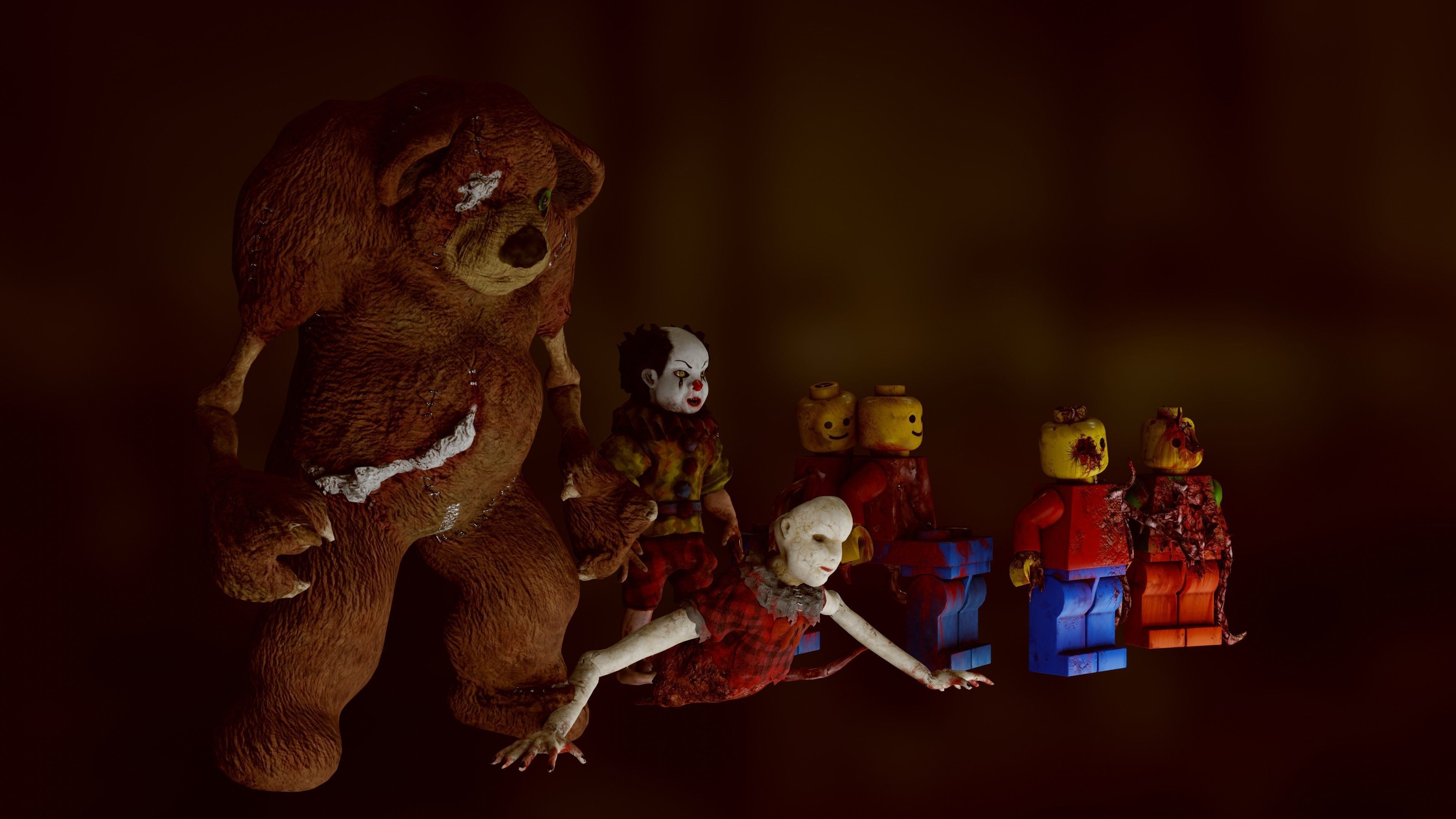 Pack of creepy Horror toys Low-poly 3D model_1