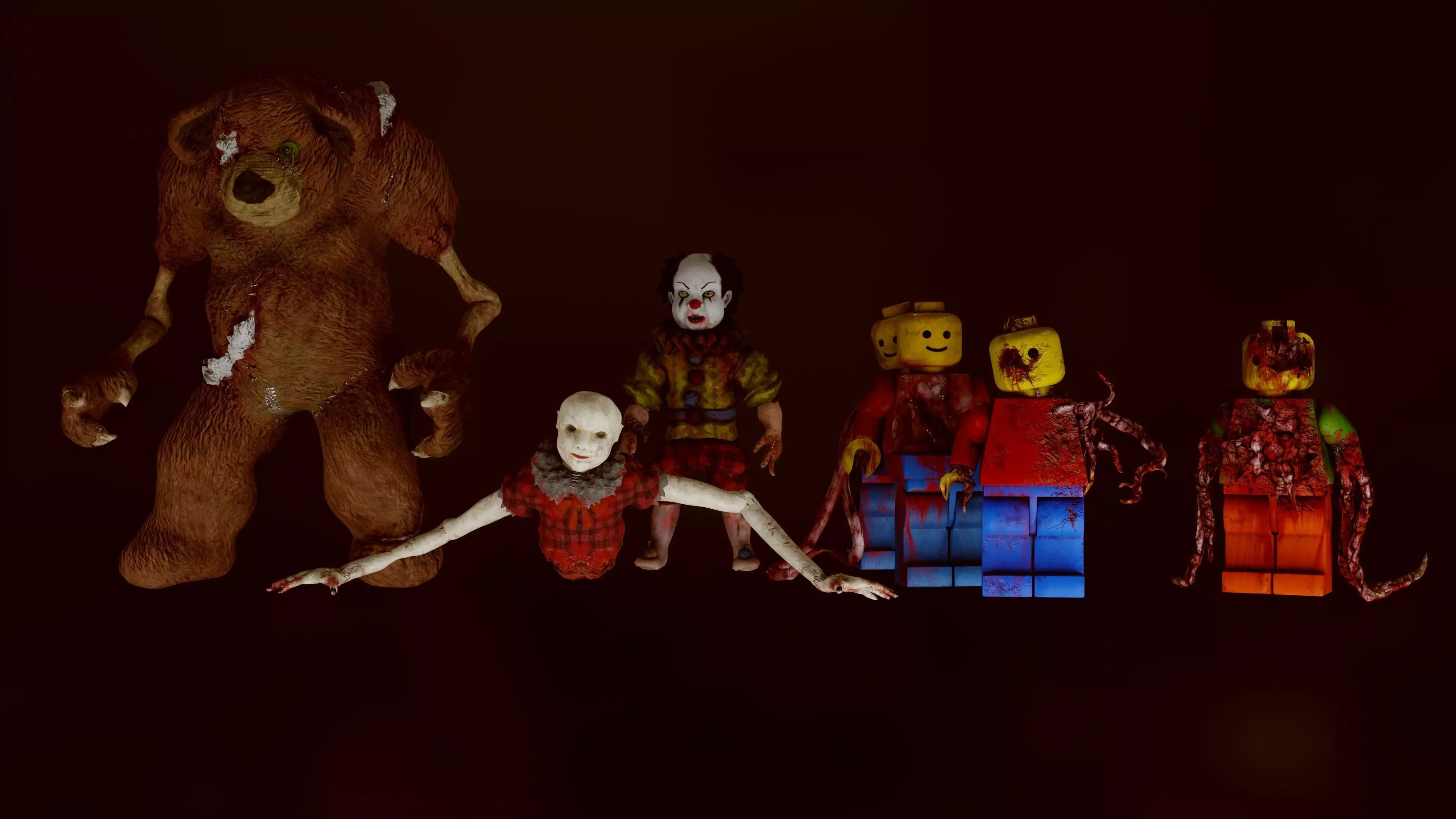 Pack of creepy Horror toys Low-poly 3D model_0