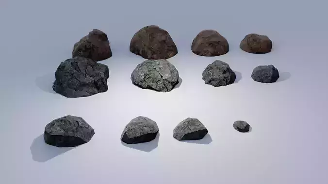 3D Low and high poly rock models