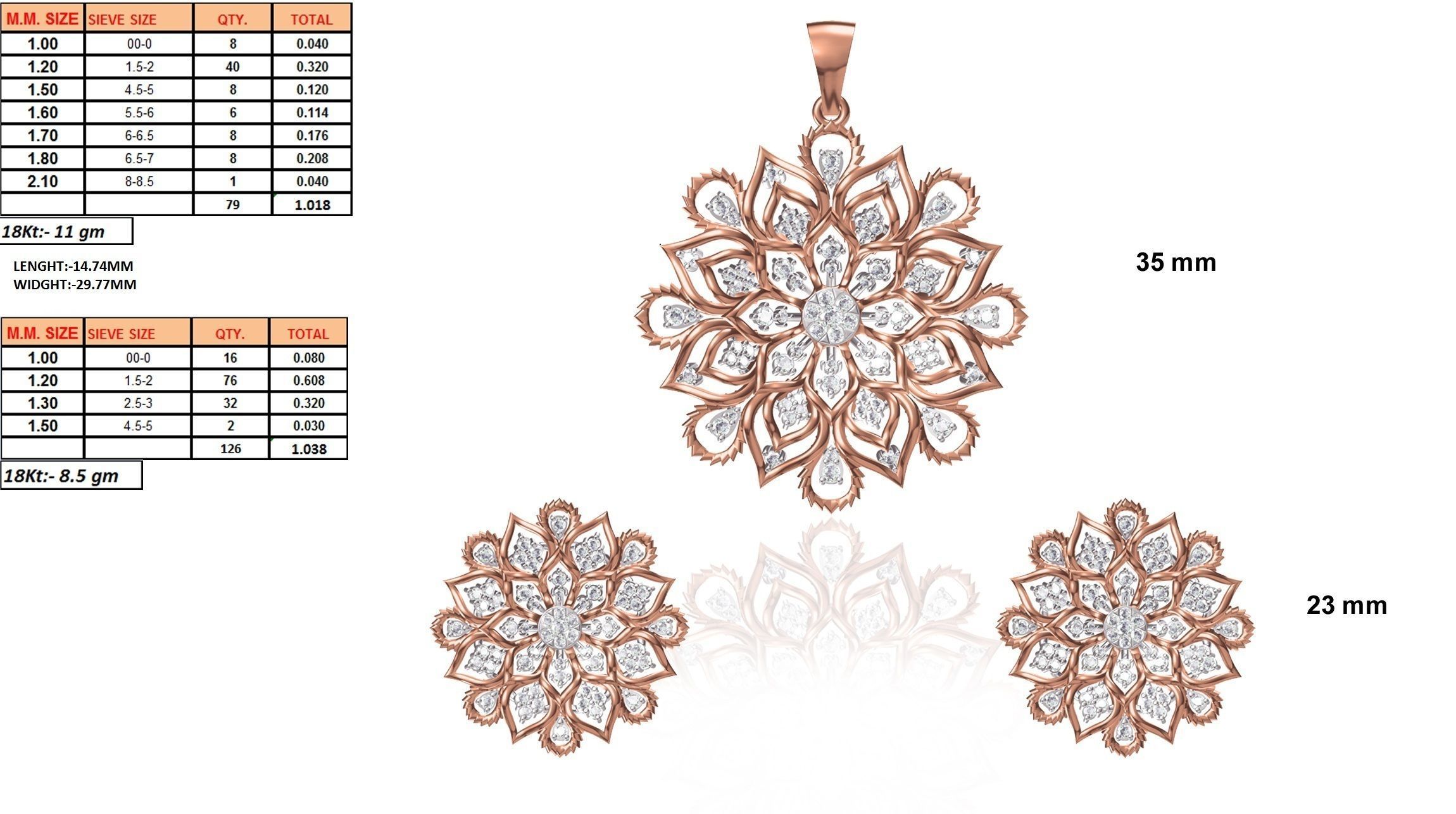 Pendant-1277 rose gold pendant with diamonds 3D print model_9