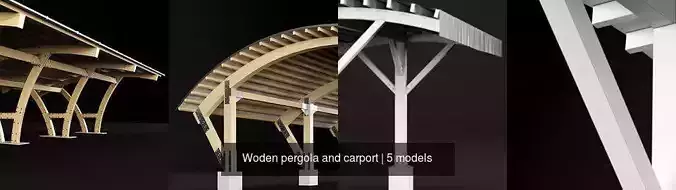 Woden pergola and carport 3D Model Collection