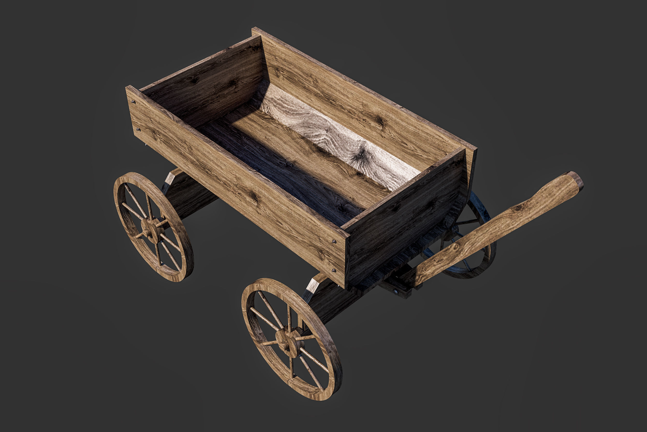 Old wooden cart Free 3D model_4