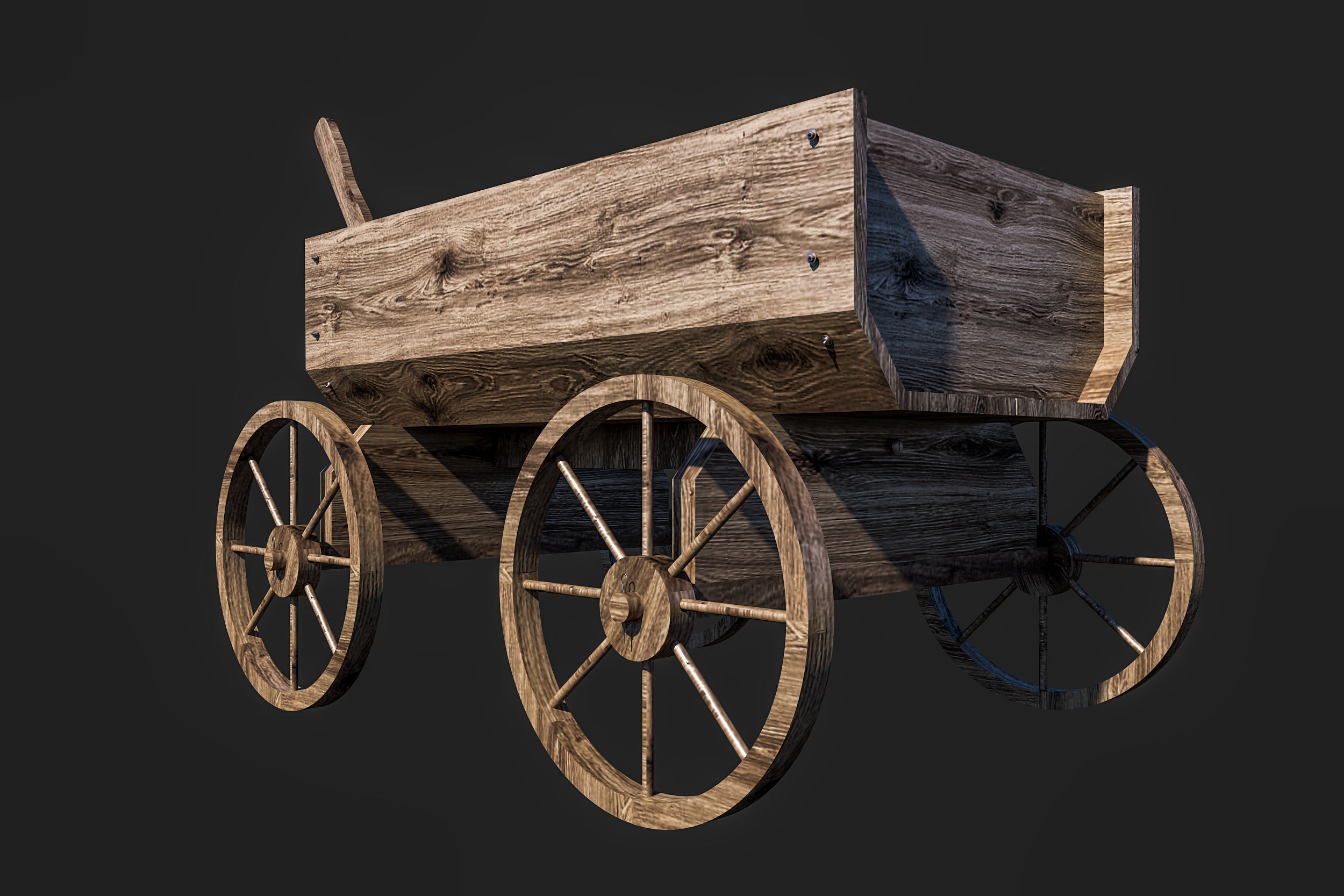 Old wooden cart Free 3D model_2