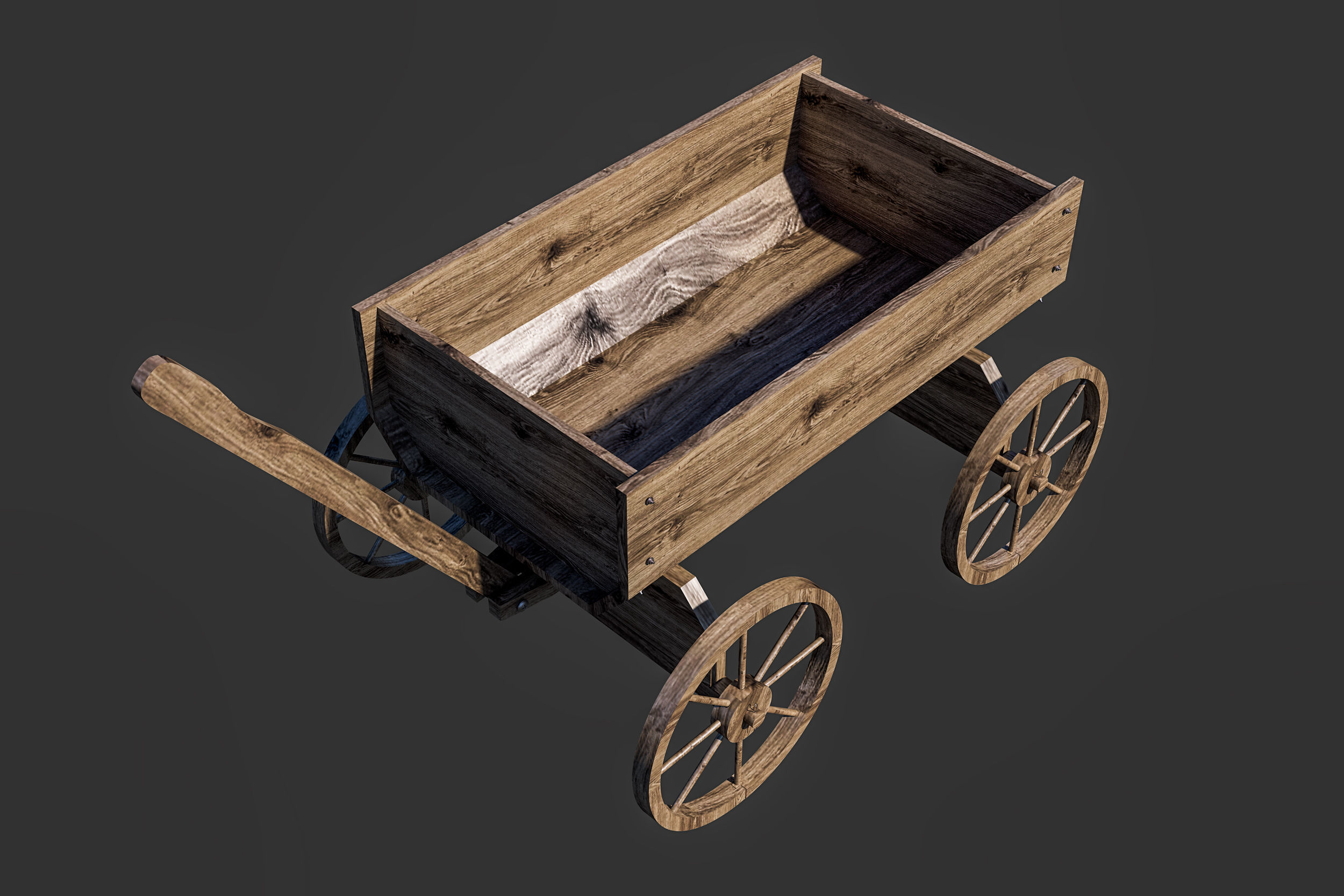 Old wooden cart Free 3D model_3