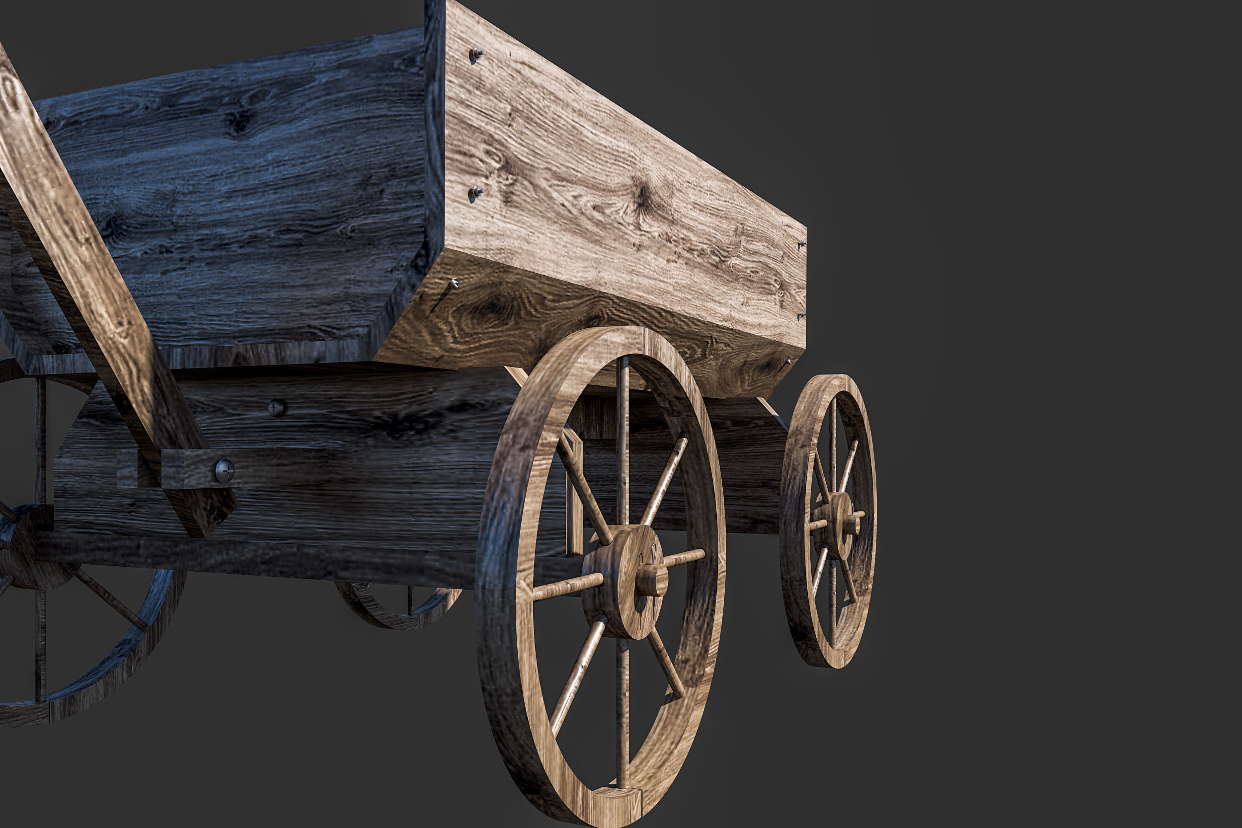 Old wooden cart Free 3D model_1