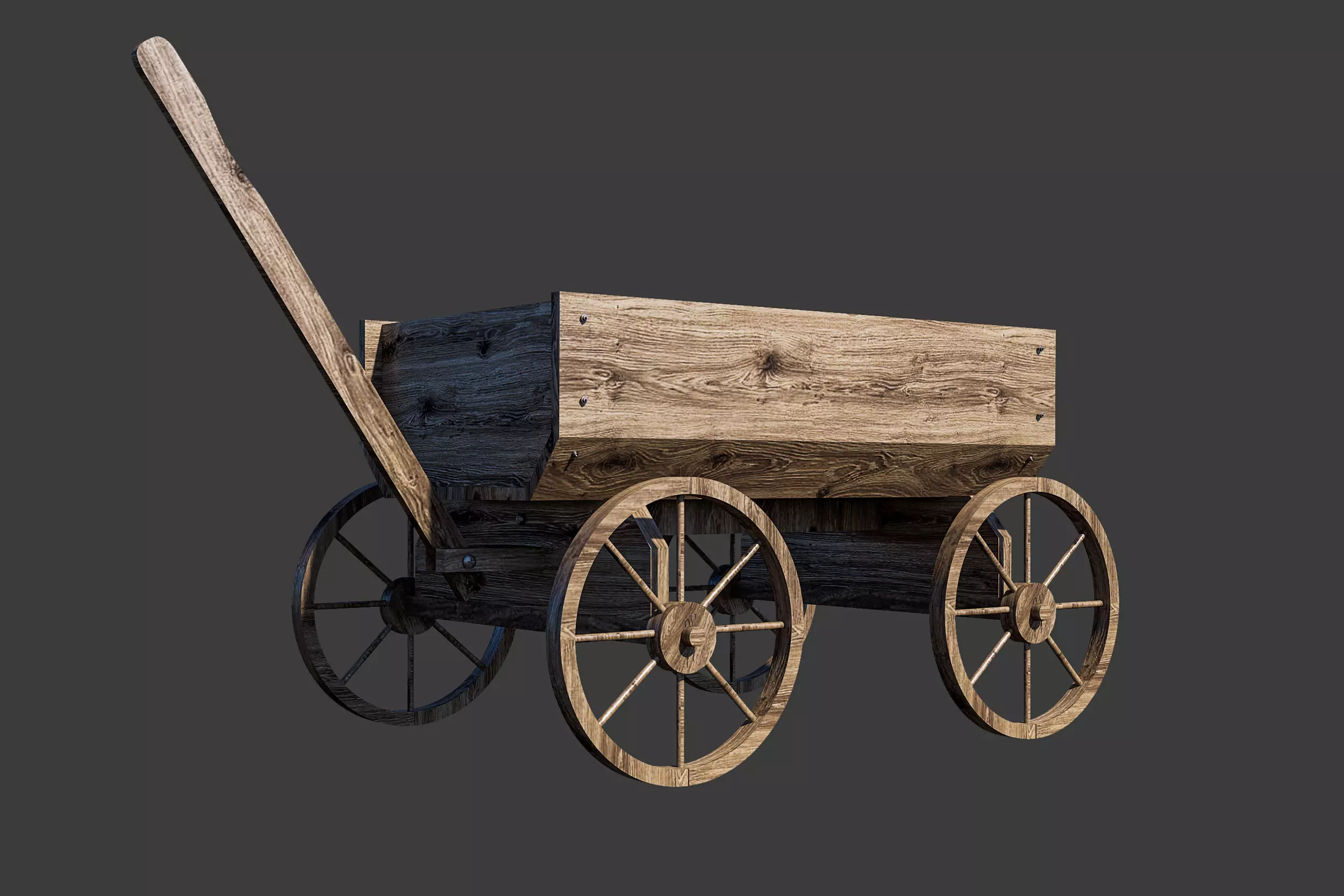 Old wooden cart Free 3D model_0