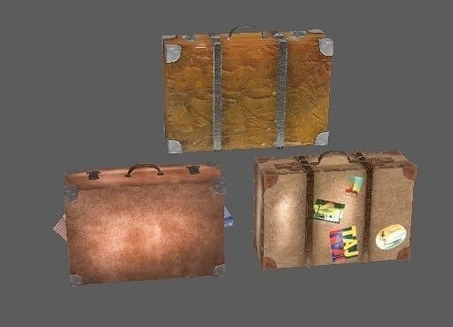 Three suitcases leather lowpoly retro Low-poly 3D model
