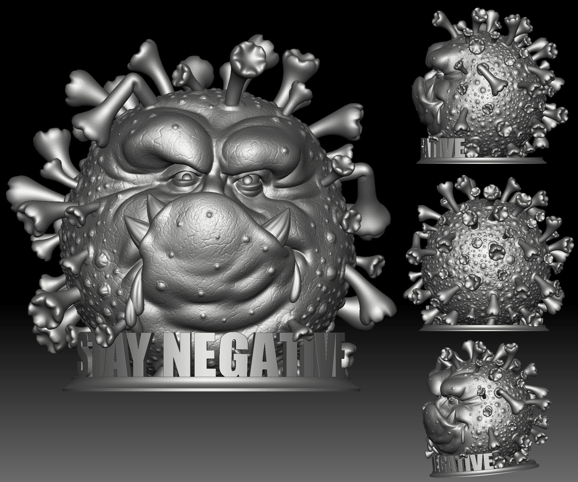 COVID-19 monster 3D printable Stay Negative STL file 3D print model_4