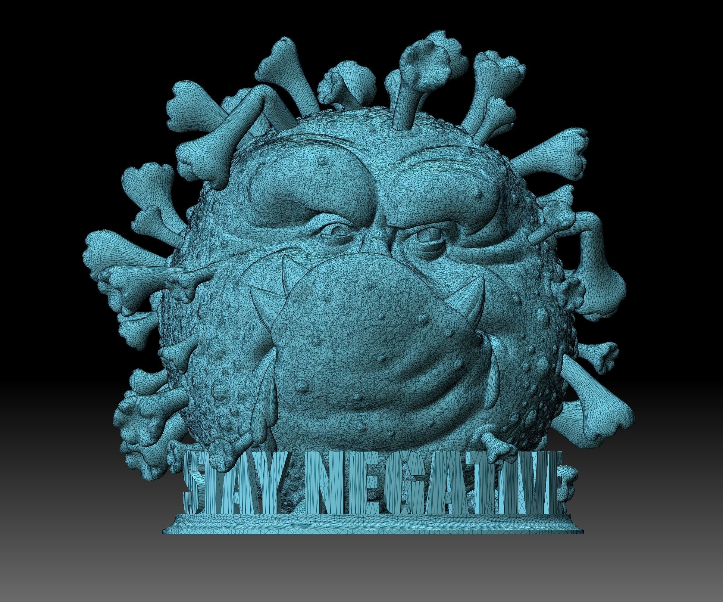 COVID-19 monster 3D printable Stay Negative STL file 3D print model_5