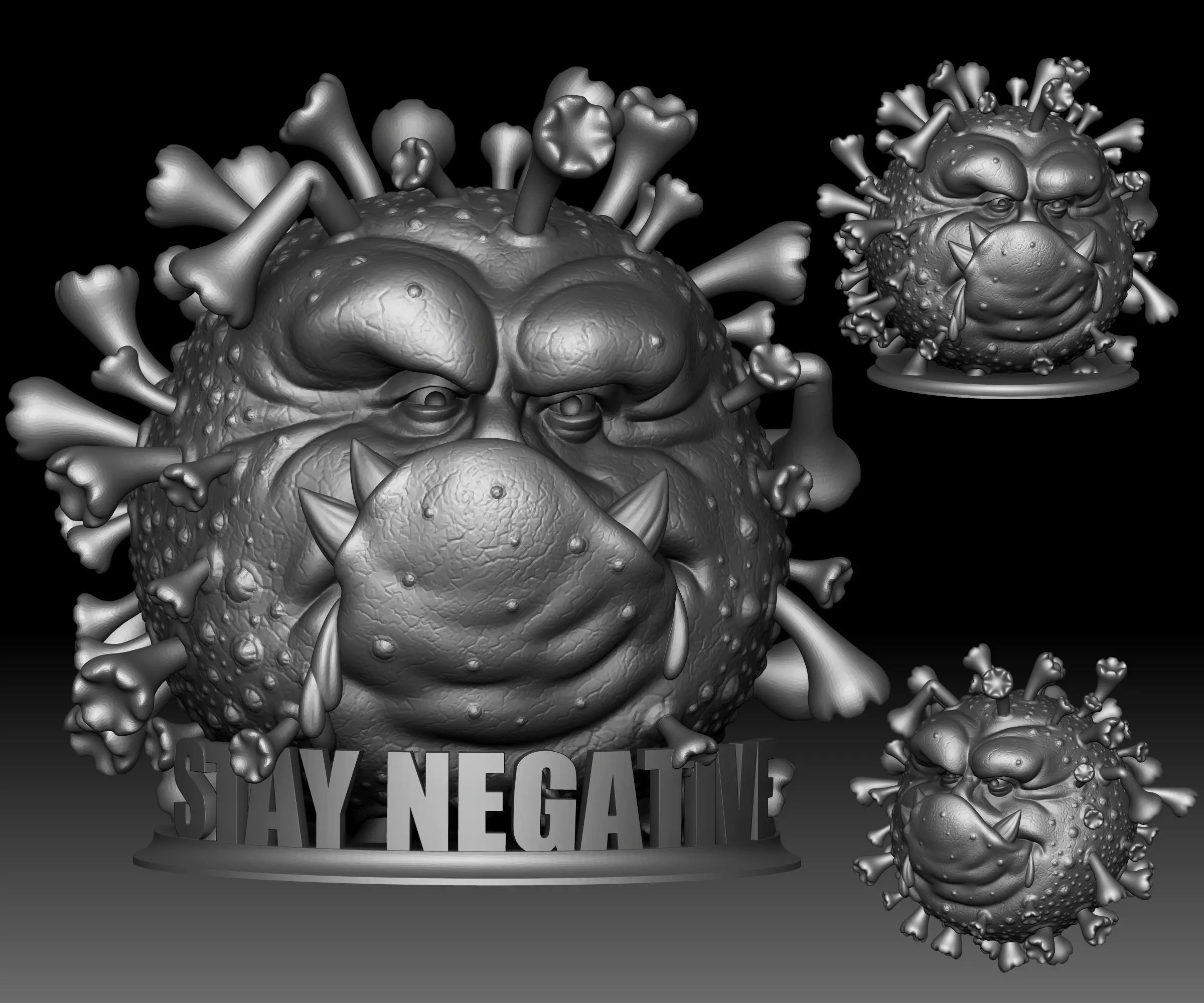 COVID-19 monster 3D printable Stay Negative STL file 3D print model_0
