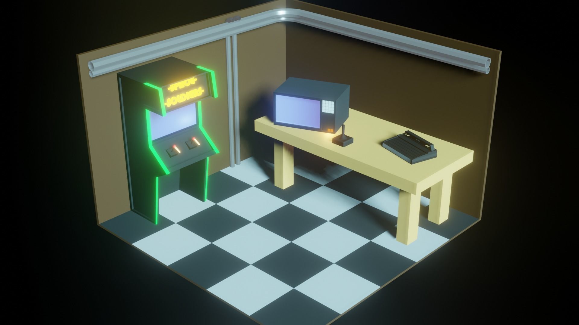 An atari room that makes you feel like you are in 90s World Free low-poly 3D model_1