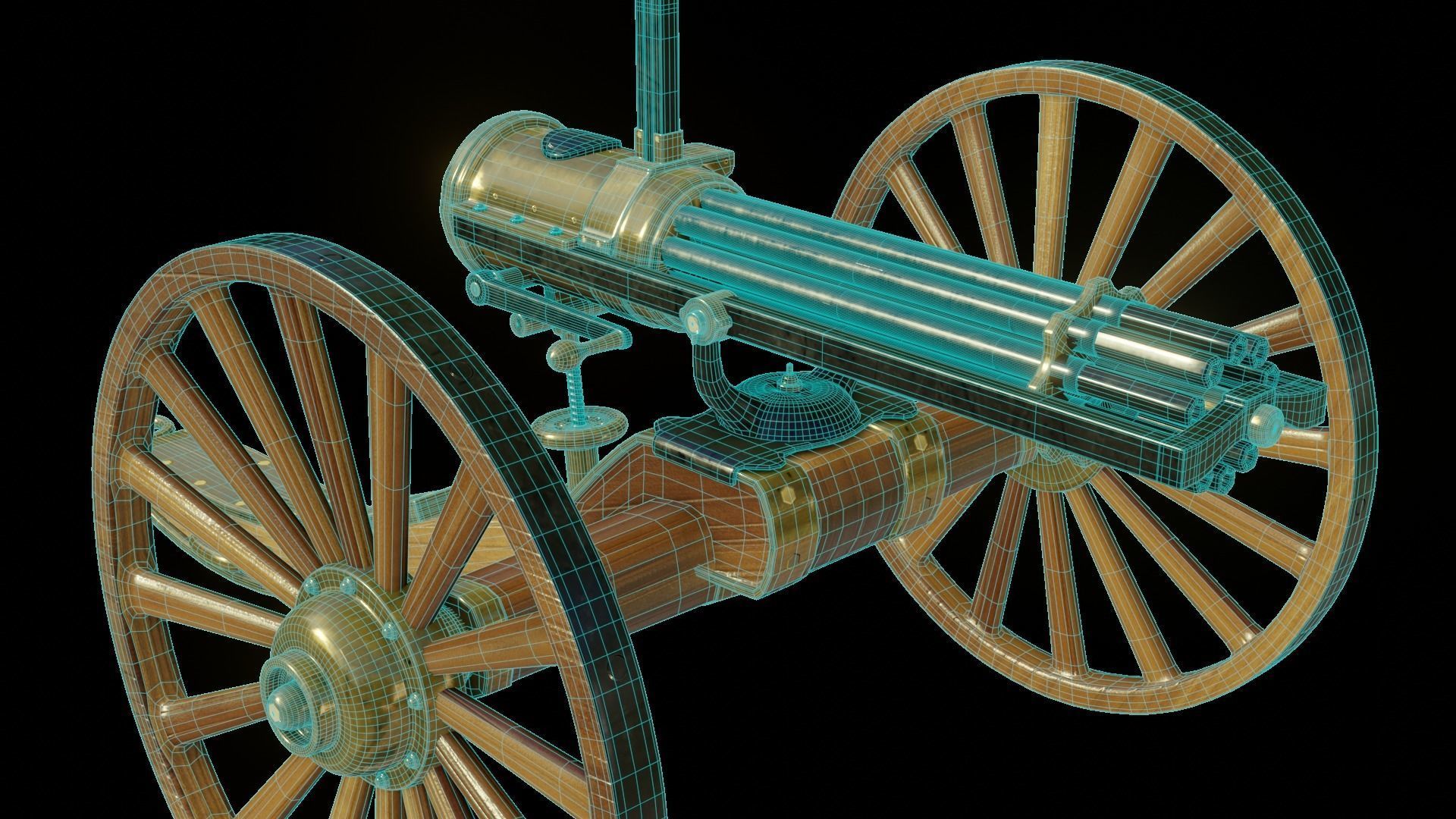 Gatling Gun Low-poly 3D model_3