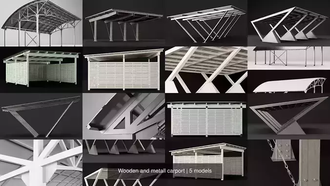 Wooden and metall carport 3D Model Collection