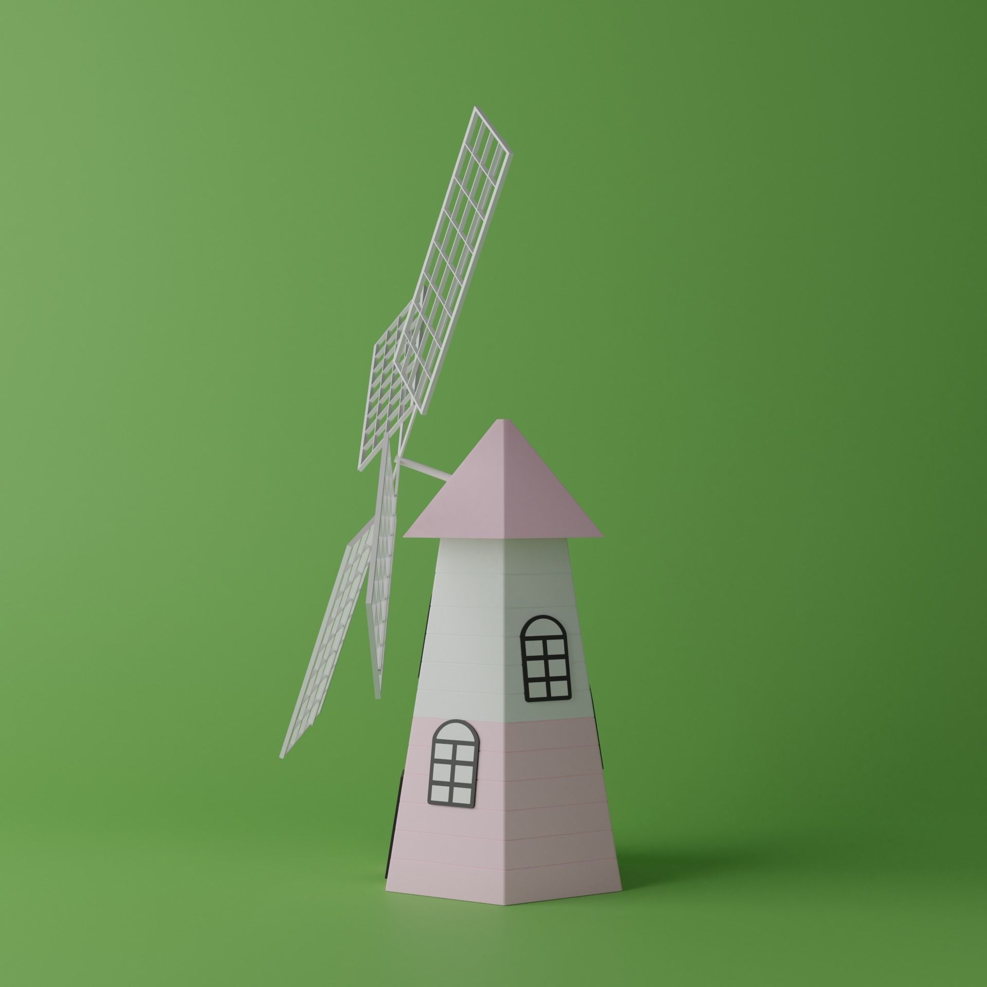 Cartoon Pink Windmill Low-poly 3D model_4