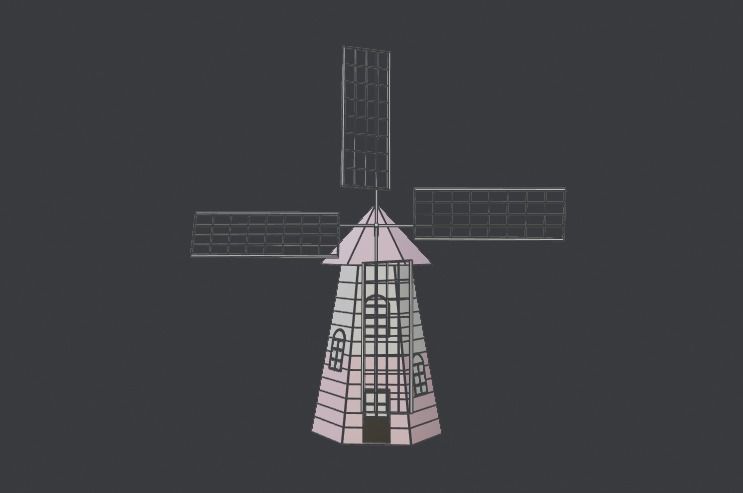Cartoon Pink Windmill Low-poly 3D model_9