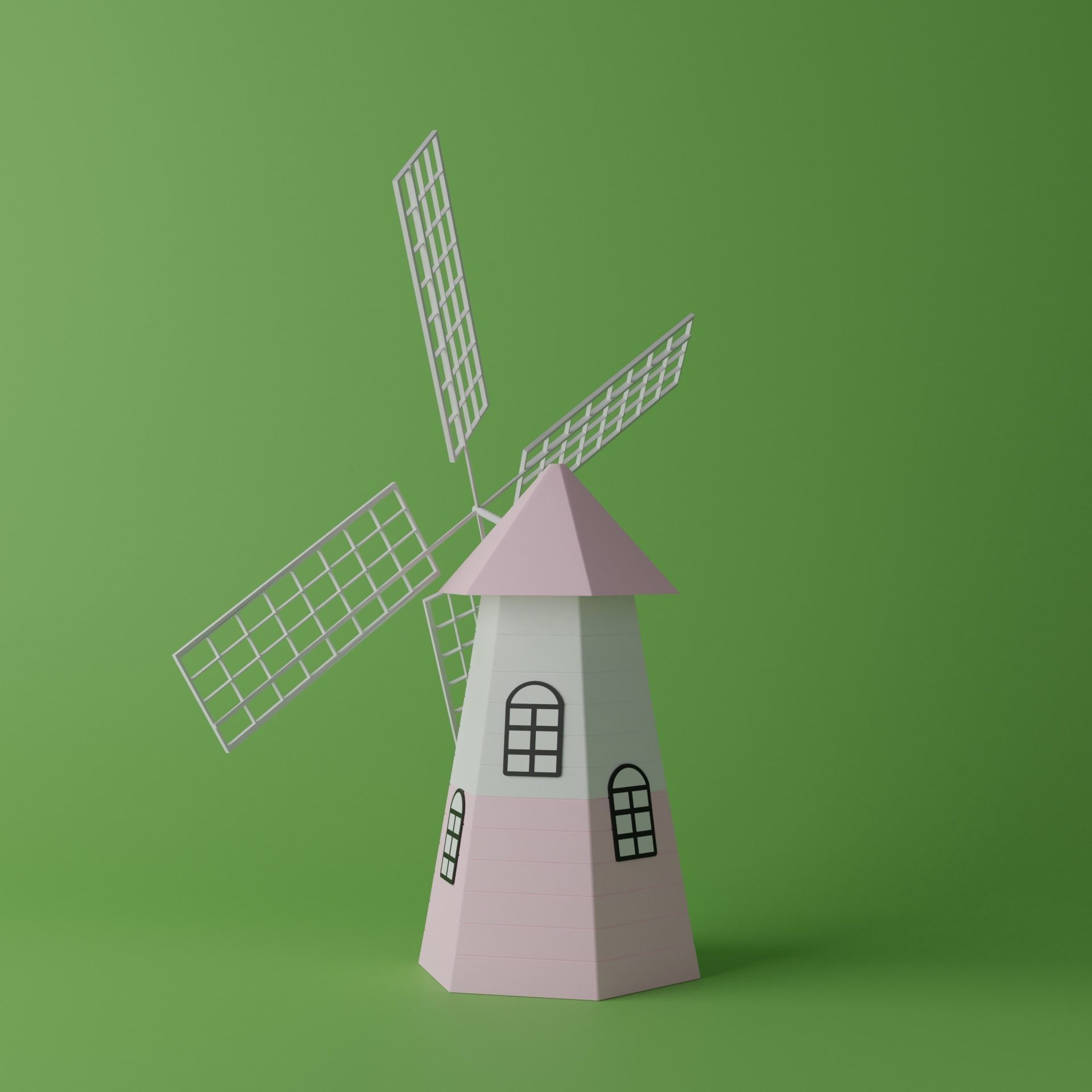 Cartoon Pink Windmill Low-poly 3D model_5