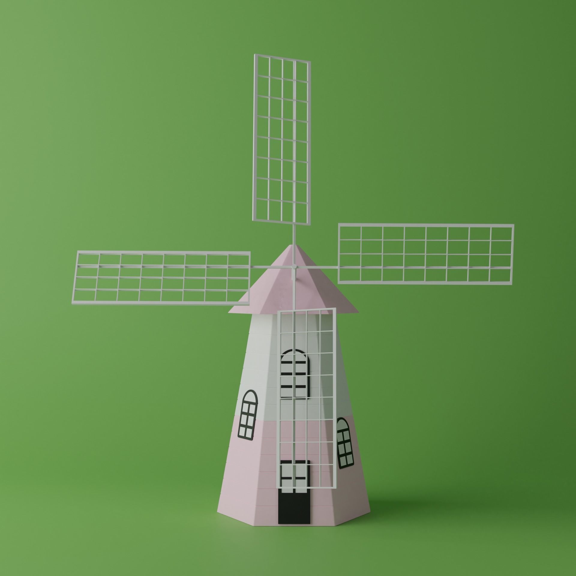 Cartoon Pink Windmill Low-poly 3D model_2
