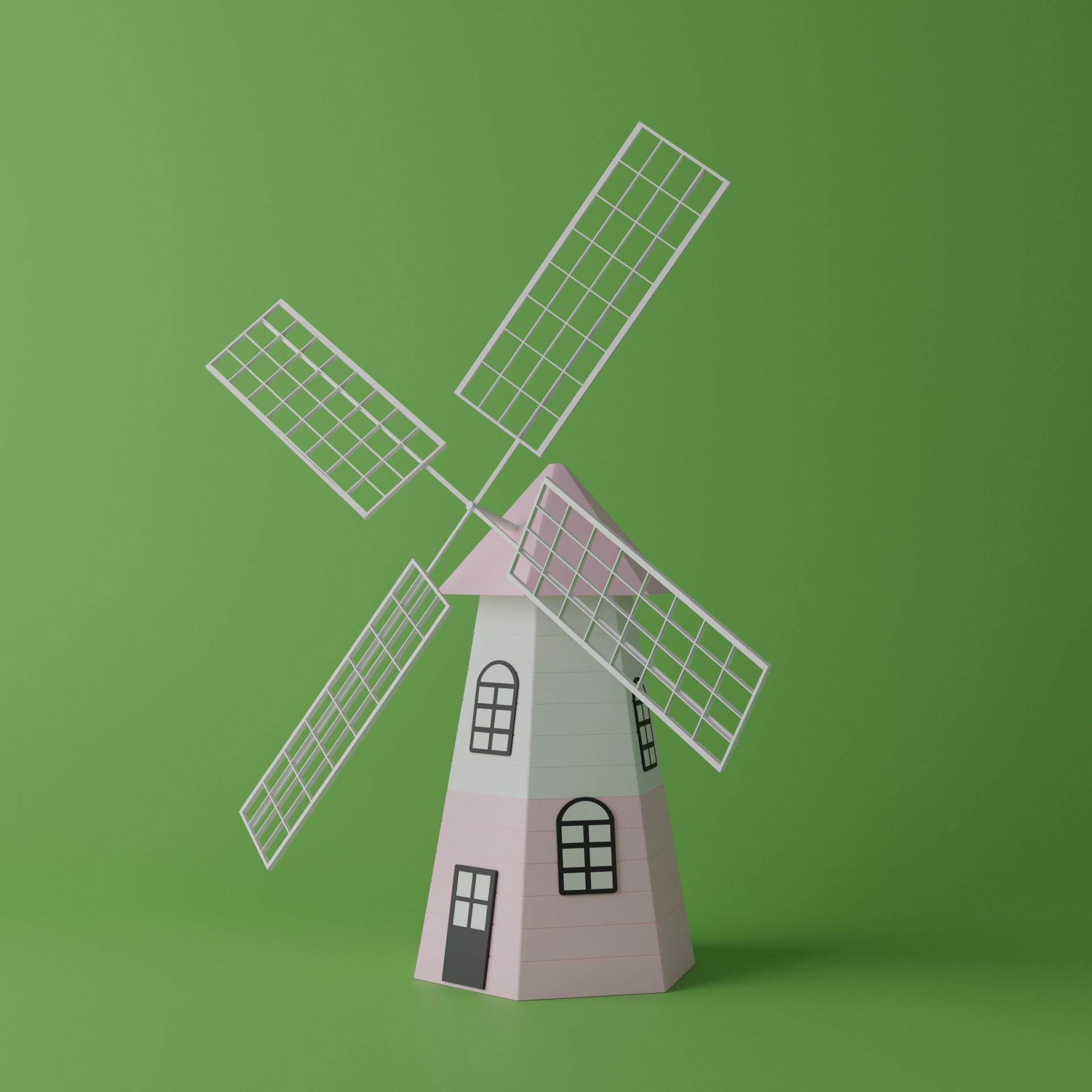 Cartoon Pink Windmill Low-poly 3D model_3
