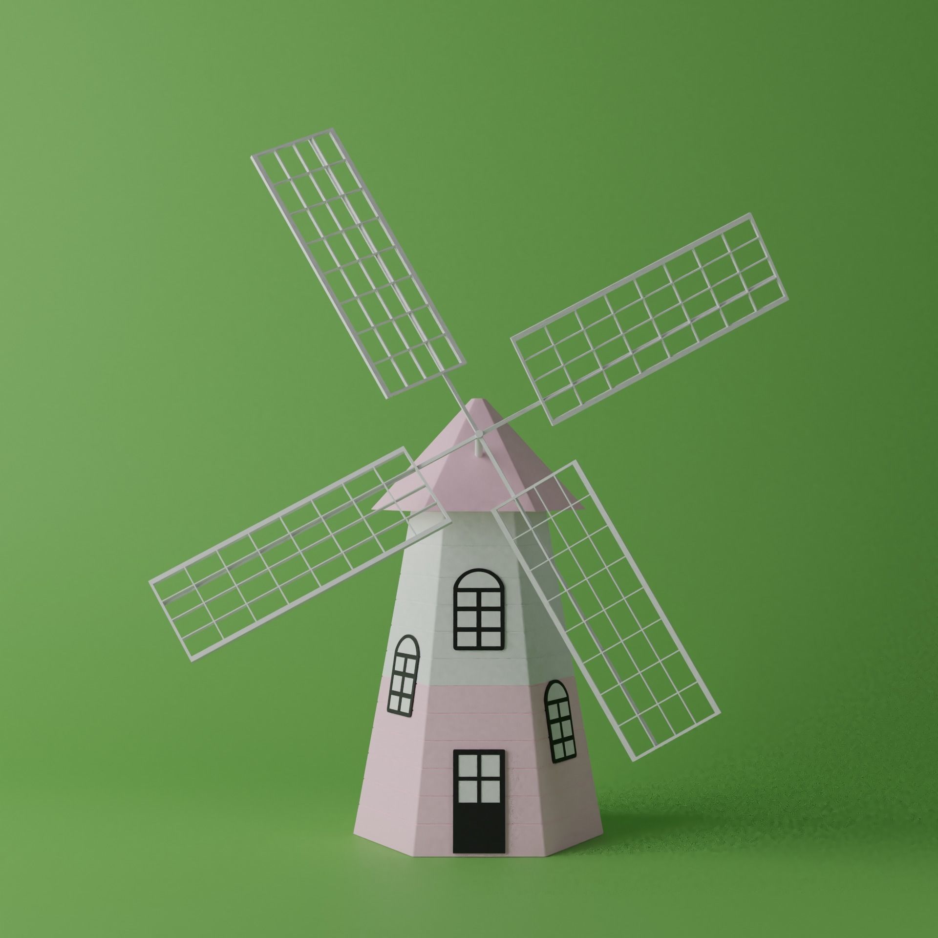 Cartoon Pink Windmill Low-poly 3D model_1
