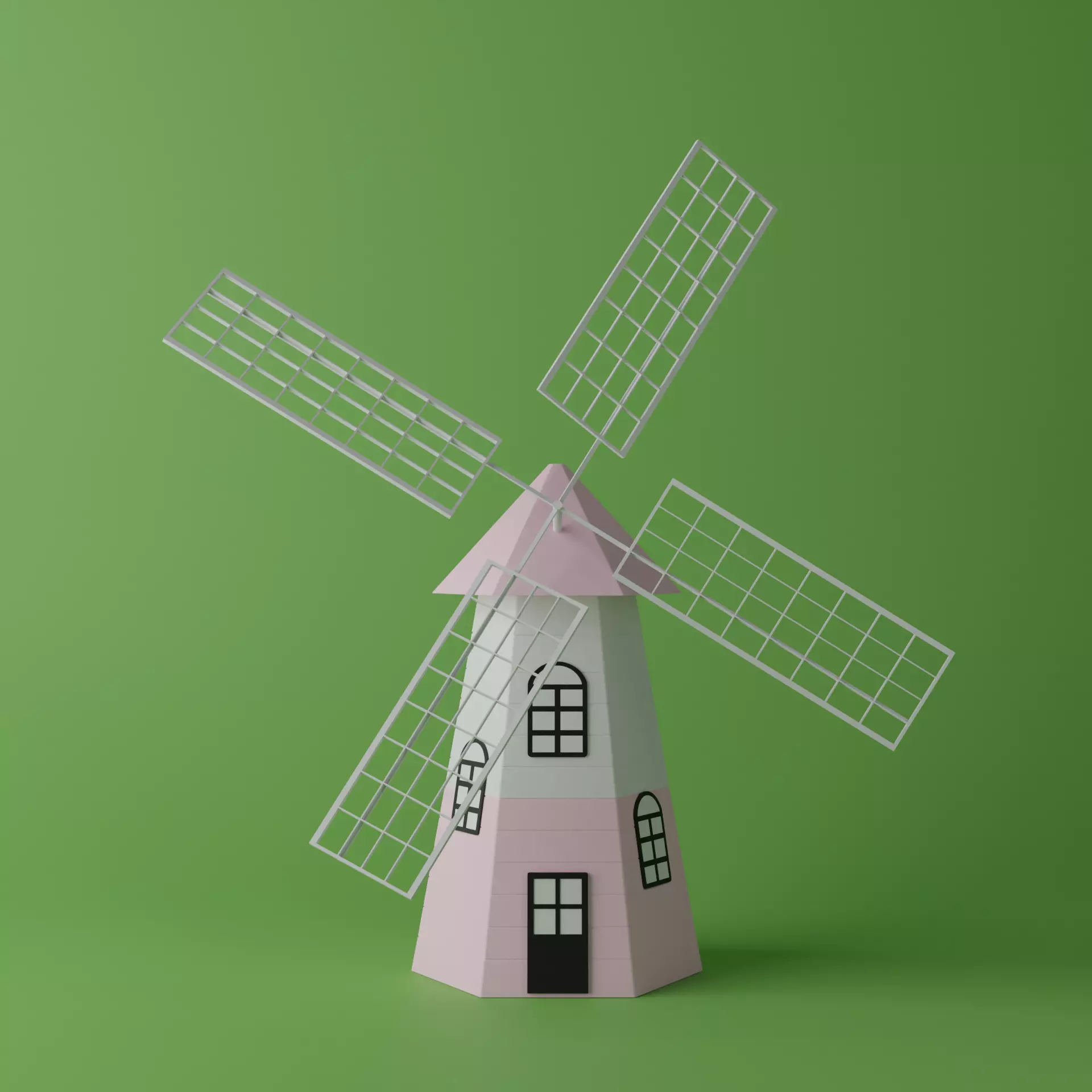 Cartoon Pink Windmill Low-poly 3D model_0