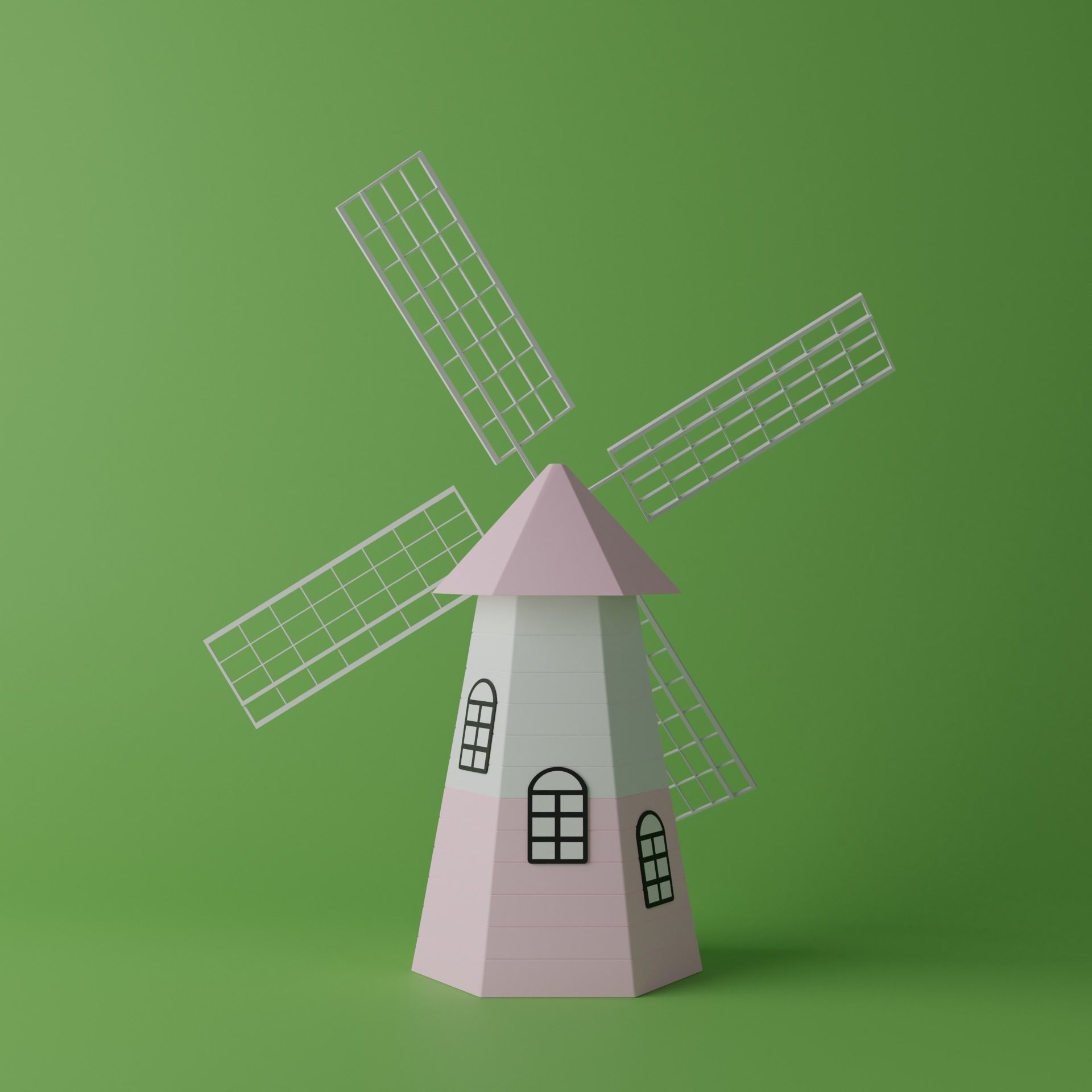 Cartoon Pink Windmill Low-poly 3D model_6