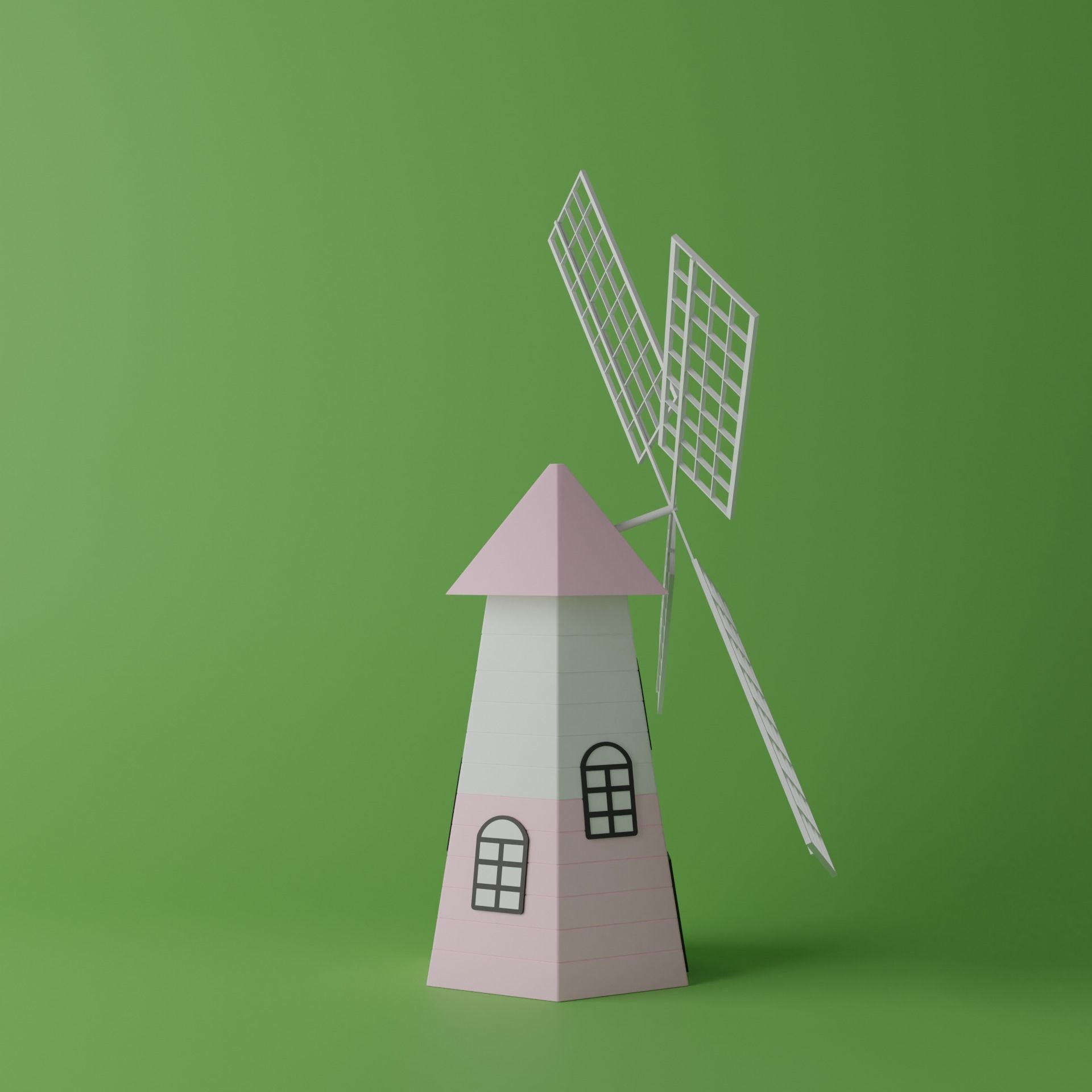 Cartoon Pink Windmill Low-poly 3D model_8