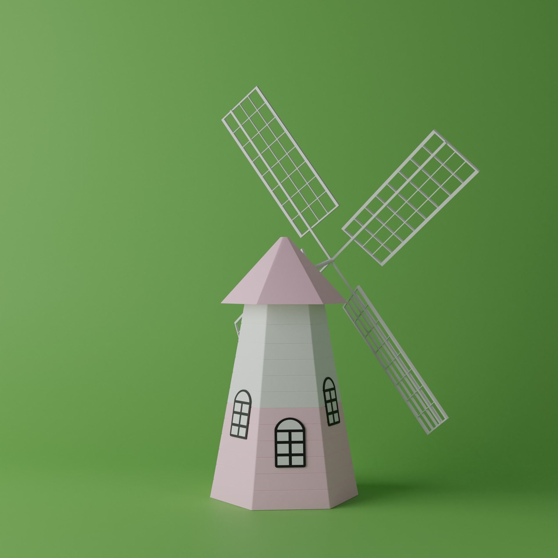 Cartoon Pink Windmill Low-poly 3D model_7