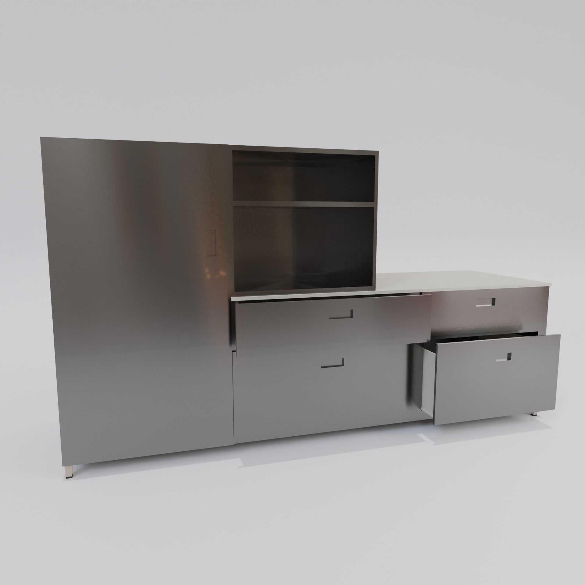 Cabinet office desk with drawers and cabinets Low-poly 3D model_1