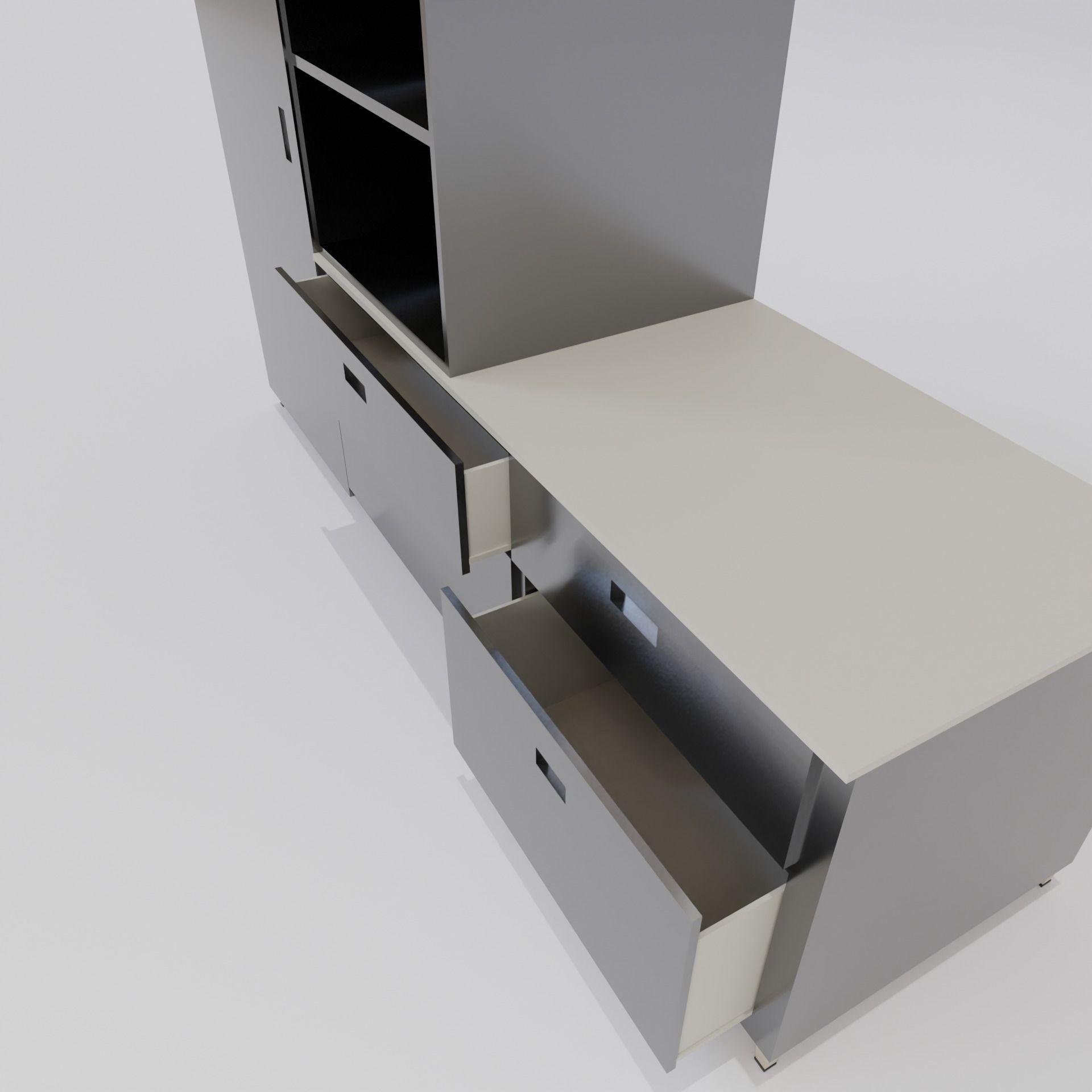 Cabinet office desk with drawers and cabinets Low-poly 3D model_3
