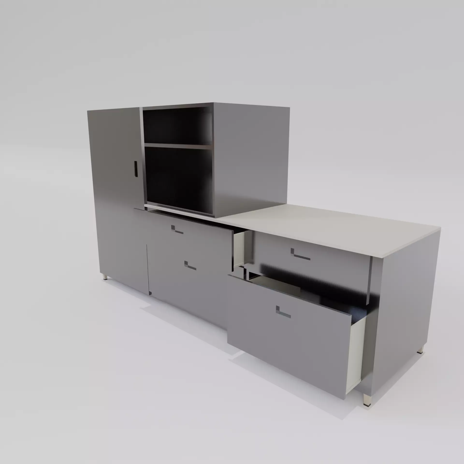 Cabinet office desk with drawers and cabinets Low-poly 3D model_0