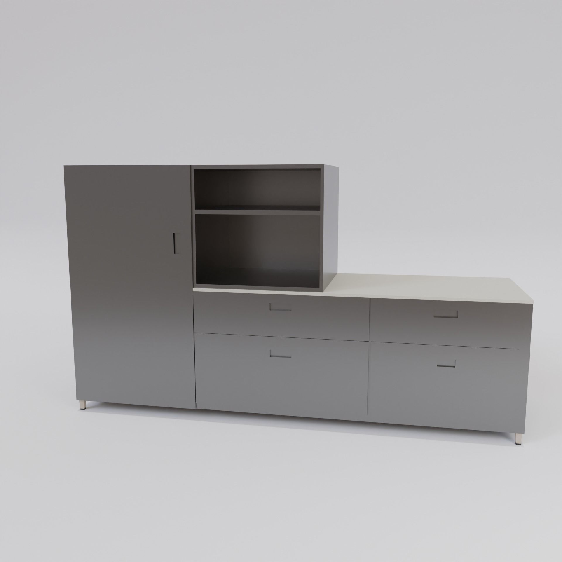 Cabinet office desk with drawers and cabinets Low-poly 3D model_2