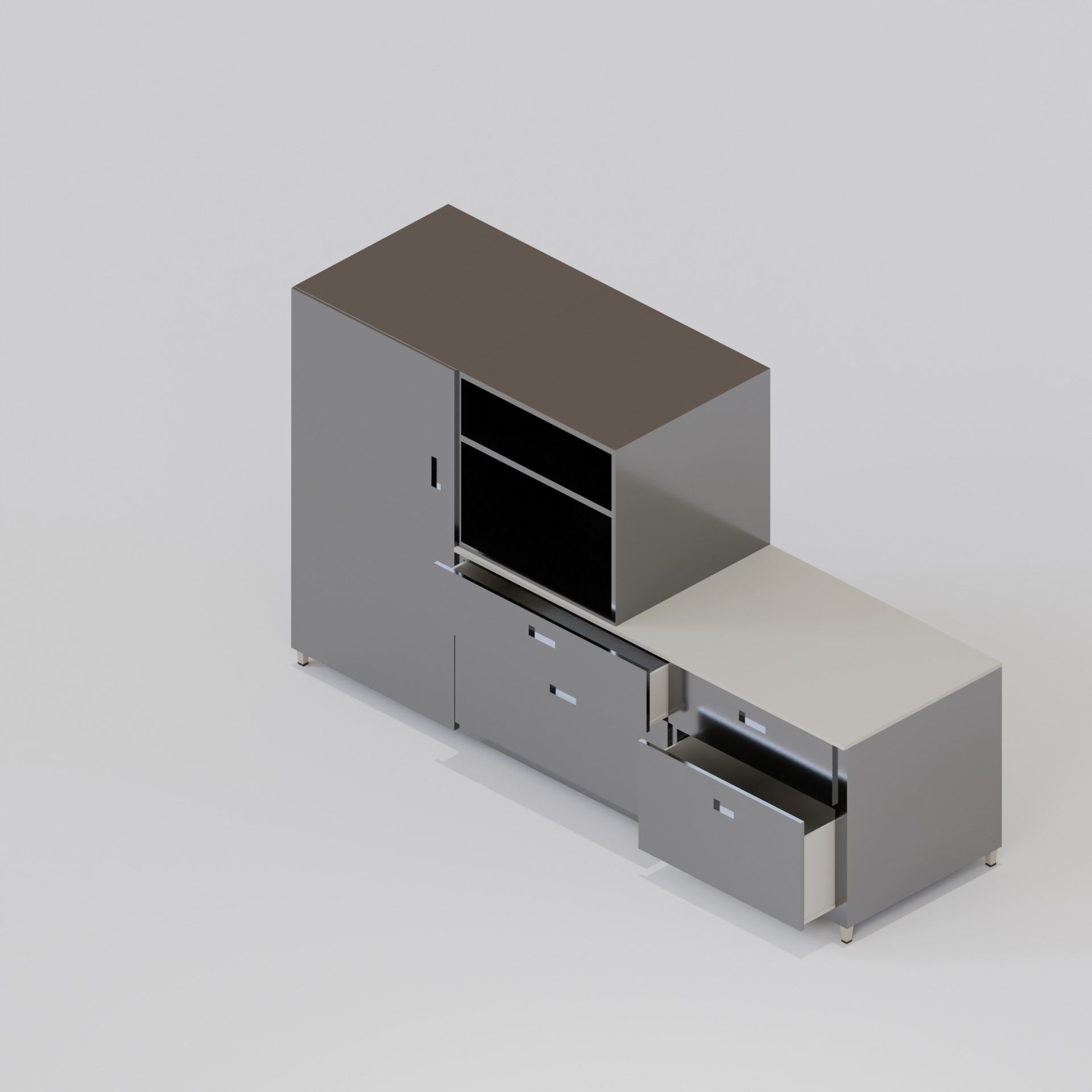 Cabinet office desk with drawers and cabinets Low-poly 3D model_4