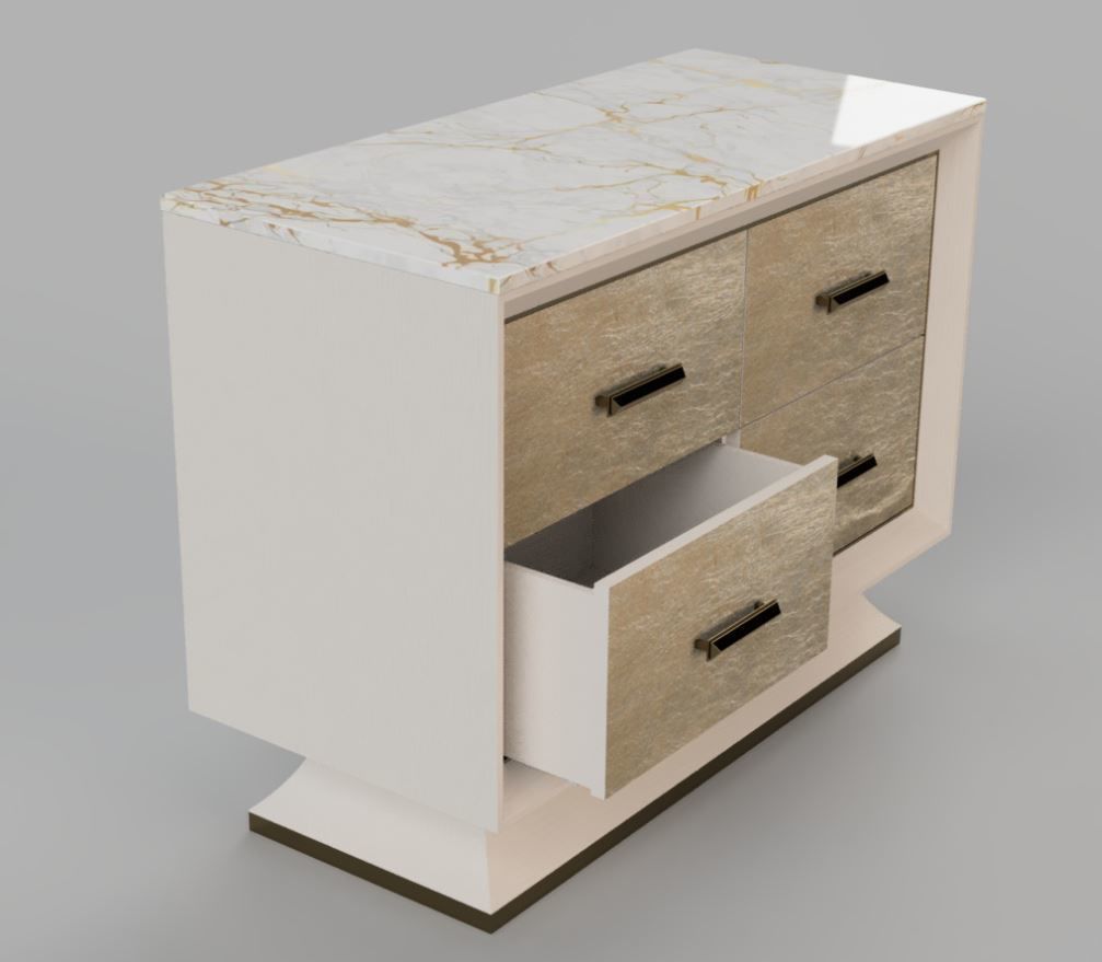 Modern credenza with 4 drawers and marble top chest of drawers 3D model_3