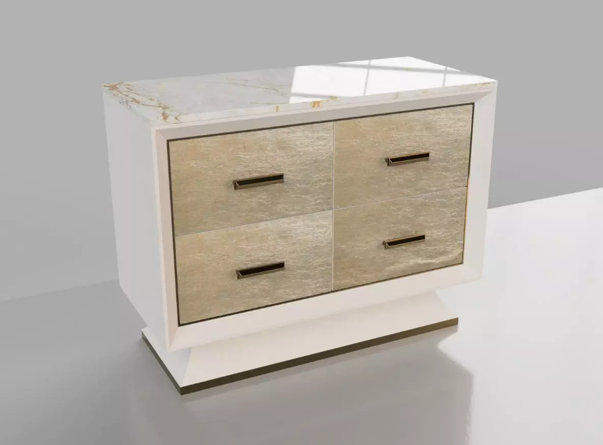 Modern credenza with 4 drawers and marble top chest of drawers 3D model_0
