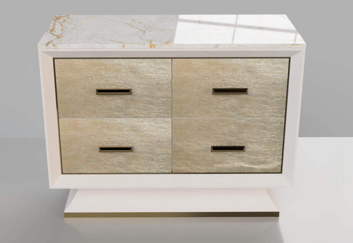 Modern credenza with 4 drawers and marble top chest of drawers 3D model_1