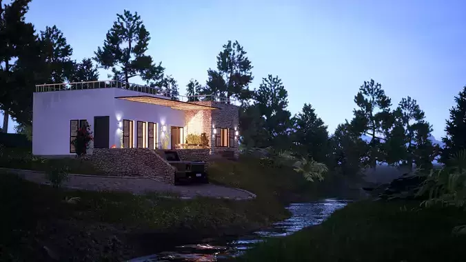 House Model with Night Scene - Twinmotion 2020 3D model