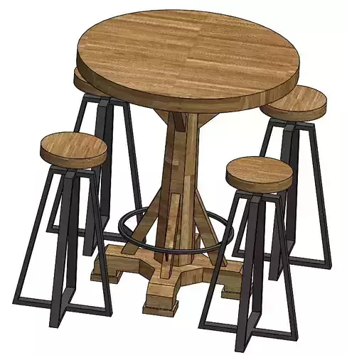 Bar Table and Stools 3D model
