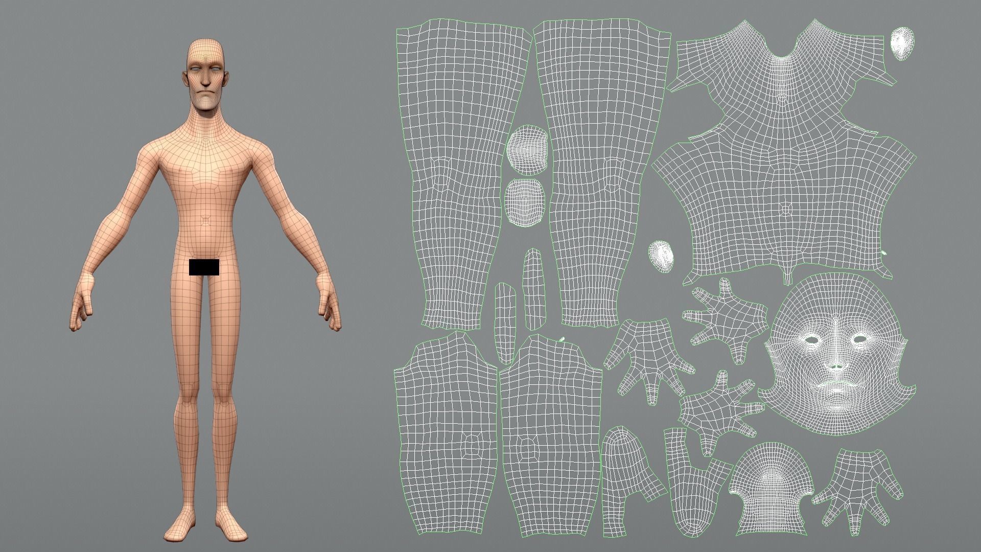 Male and female cartoon characters base mesh Low-poly 3D model_12