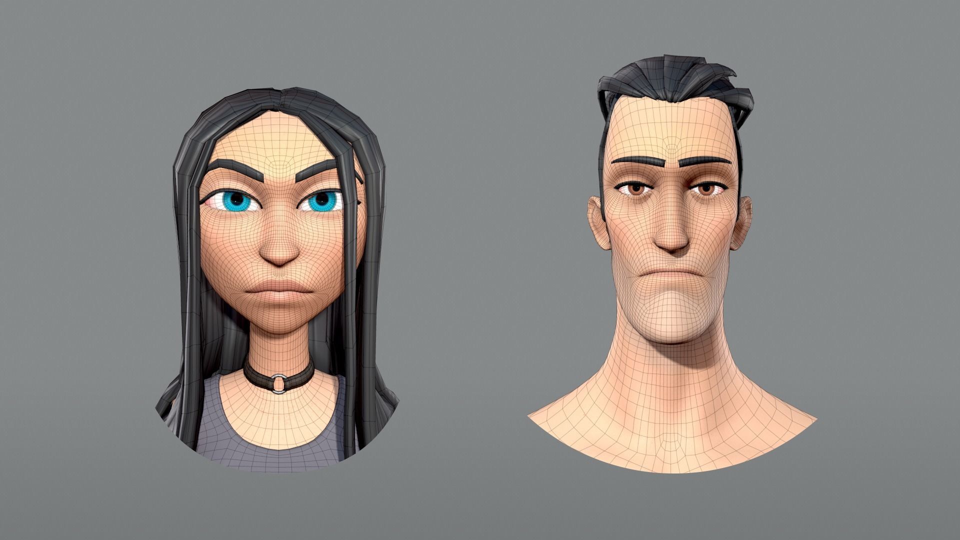 Male and female cartoon characters base mesh Low-poly 3D model_9