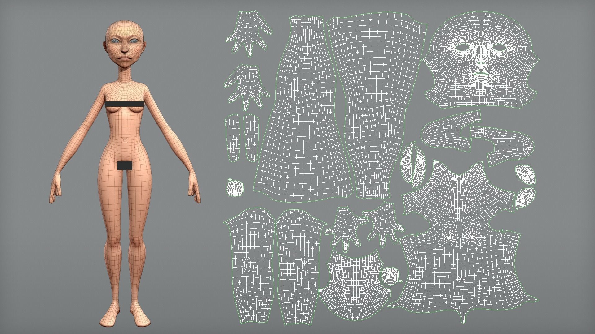 Male and female cartoon characters base mesh Low-poly 3D model_11