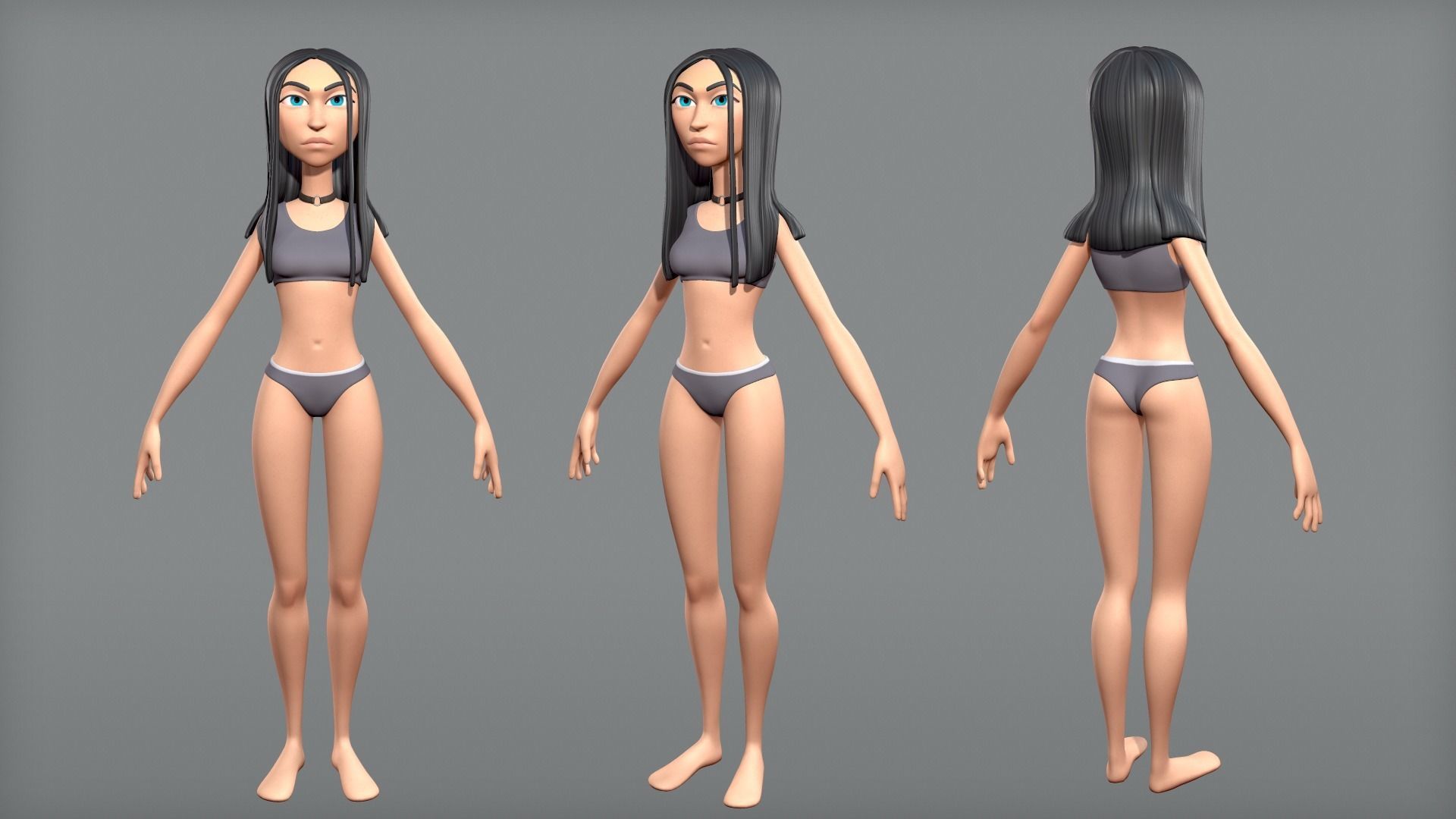 Male and female cartoon characters base mesh Low-poly 3D model_7