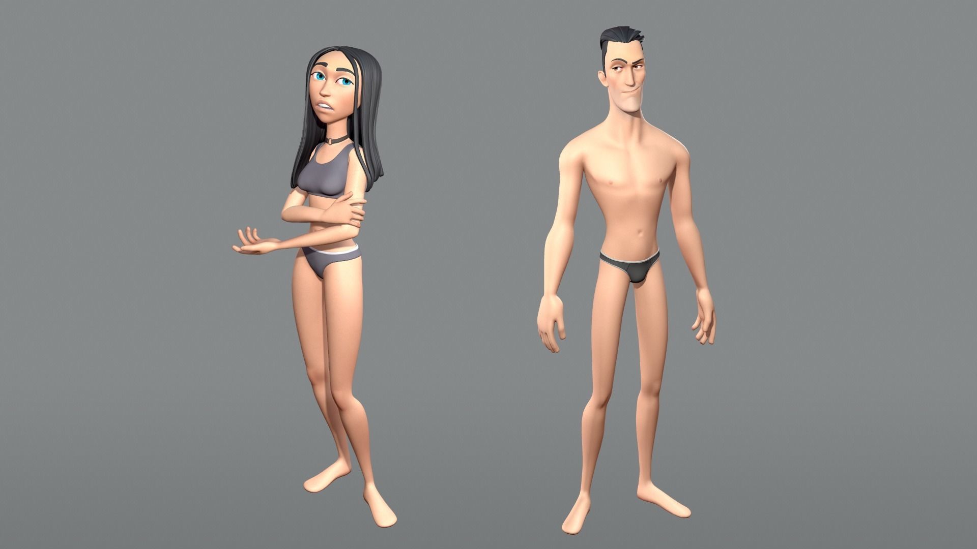 Male and female cartoon characters base mesh Low-poly 3D model_3