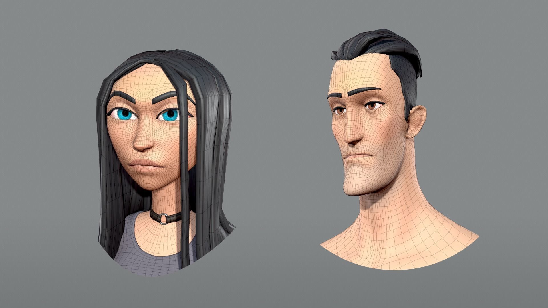 Male and female cartoon characters base mesh Low-poly 3D model_10