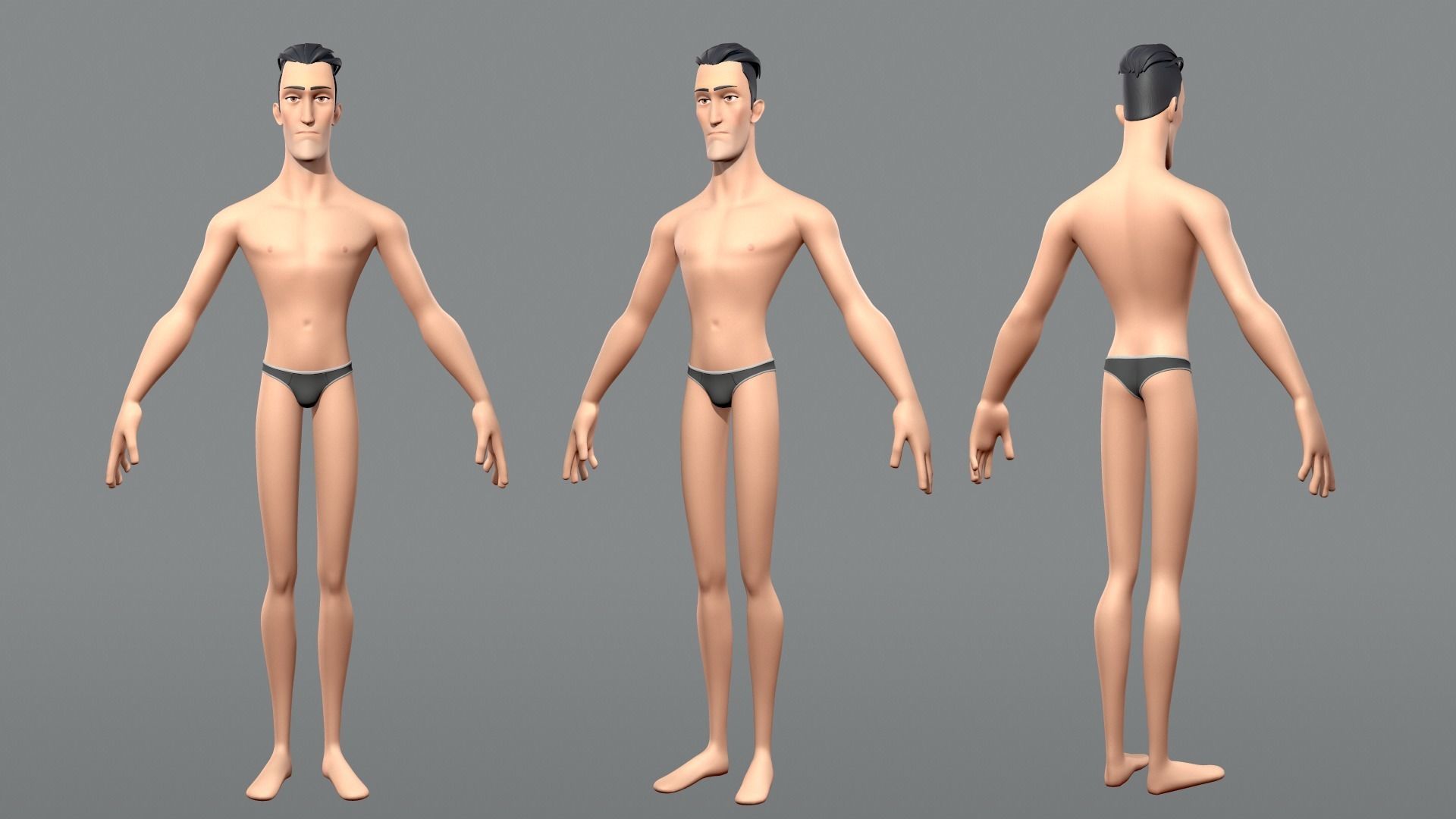 Male and female cartoon characters base mesh Low-poly 3D model_8