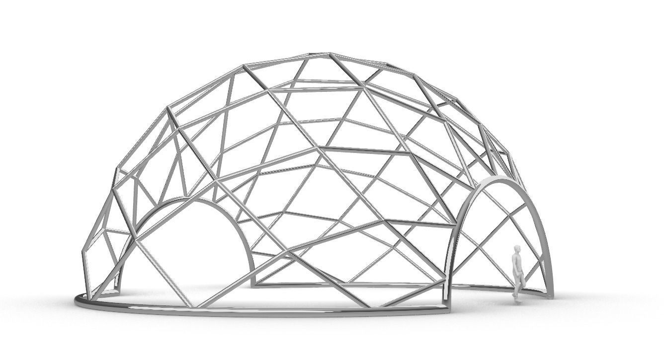 Diagonal Wireframe Dome Architectural Stand Alone Structure v1 3D model_7