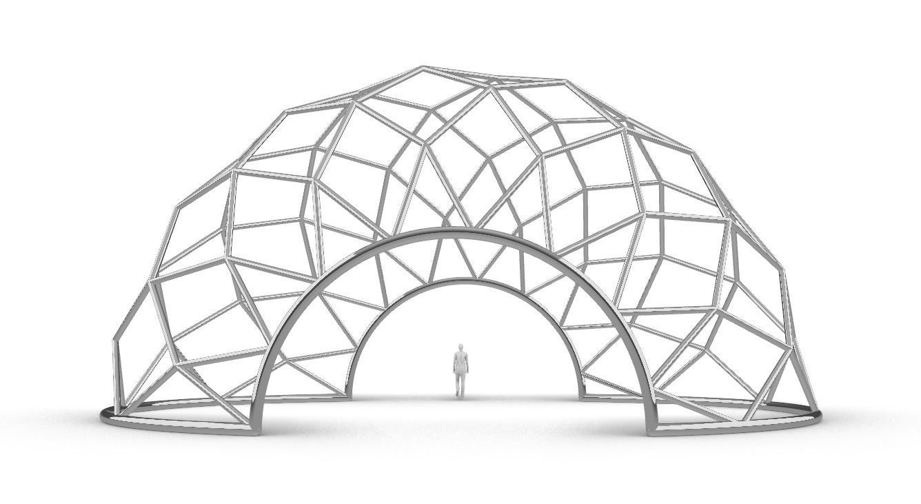 Diagonal Wireframe Dome Architectural Stand Alone Structure v1 3D model_9